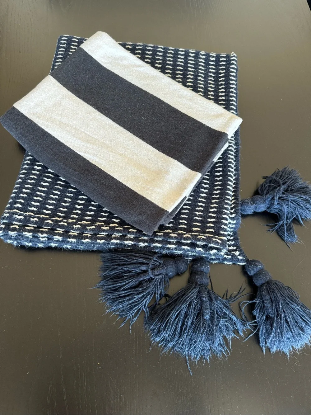 West Elm | Pottery Barn - Navy and White Tassel Throw Blankets - Home Accents